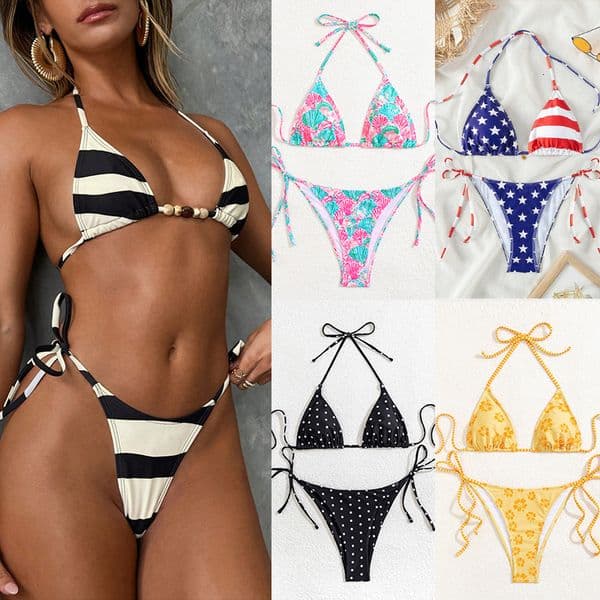 2026 New Three-Piece Black and White Printed Sexy Split Bikini Swimsuit