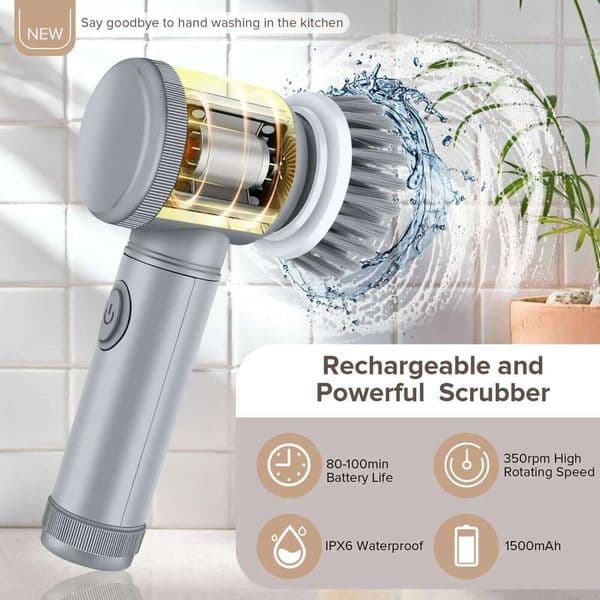 Electric Brush Handheld Usb Rechargeable Ipx6 Waterproof 6 Replaceable Heads For Kitchen Bathroom Shoe Tile Cleaning 26H0409