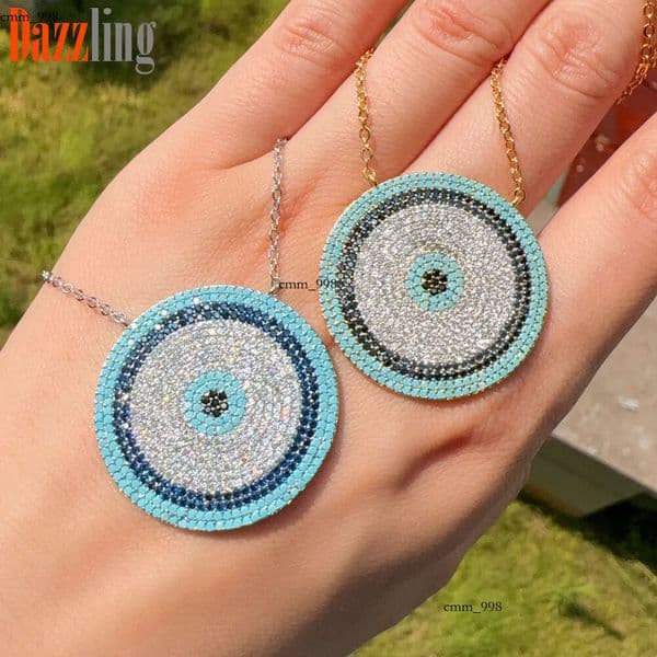 Jewelry classic evil eye circular Moissanite necklace versatile and timeless trendy neck accessory available for wholesale