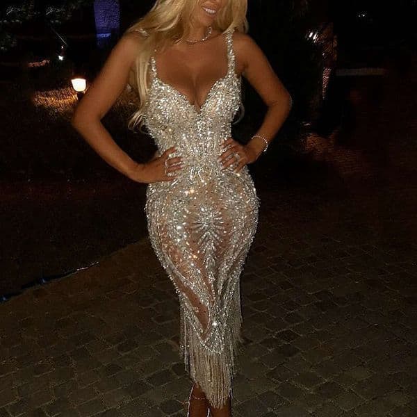 2026 New Women's Clothing Deep V Long Sleeve Sequin Dress Mini Gown Sequin dress Fashion Dinner evening dress