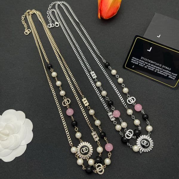 Sunburst Bead Gold Silver Pearl Interlocking Charm Layered Necklace Elegant Daily Wear Gift For Her High Quality Jewelry