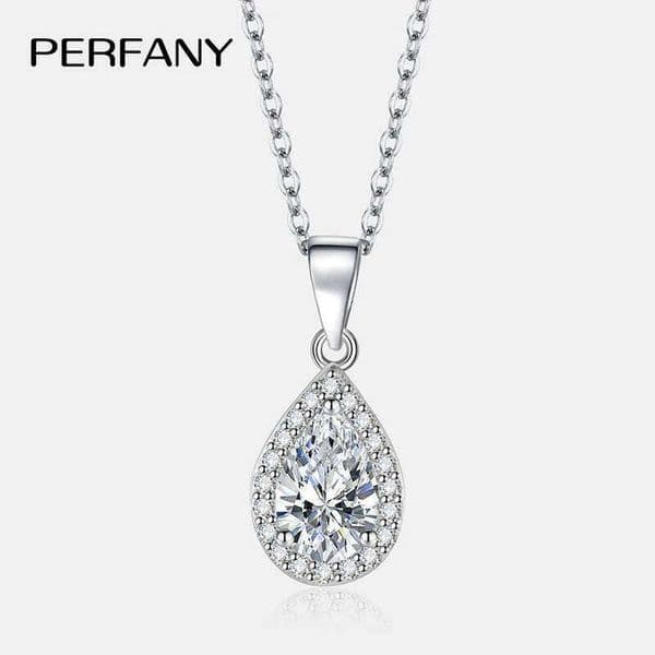 PERFANY 1CT Pear Cut Moissanite Necklace for Women S925 Pure Silver Sparkling Diamond Pendant Luxury Jewelry Party Gift