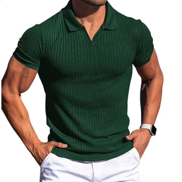 Men Turn Down Collar Short Sleeve Slim Tshirts Summer Male Solid Knitted Tee Tops LXDZKJP6V 260415BJ
