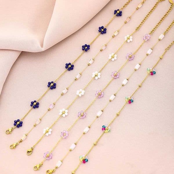 2025 Summer Cute Handmade Crystal Petal Bracelet High-End Colorful Glass Beads Stainless Steel Jewelry for Women H260416