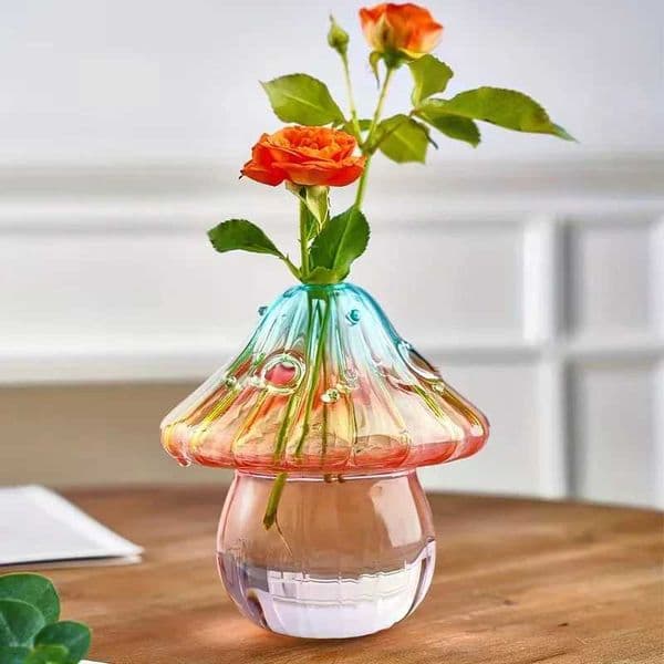Colourful Glass Mushroom Vase For Plant Display Home Decor Table Centerpiece Hydroponic Aromatherapy Vase Desktop Art Decoration L260516
