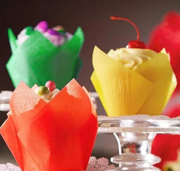 100pcs Tulip Muffin Cases Paper Cupcake Baking Cups Oilproof Cupcakes Liner Box Cup Cake Decorating Tool Wrap Case 260415BJ
