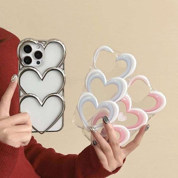 Stereoscopic Colorful Love Heart Gradient Plating Phone Cover Case for iPhone 16 15 14 13 12 Pro Max Plus 26Y0416