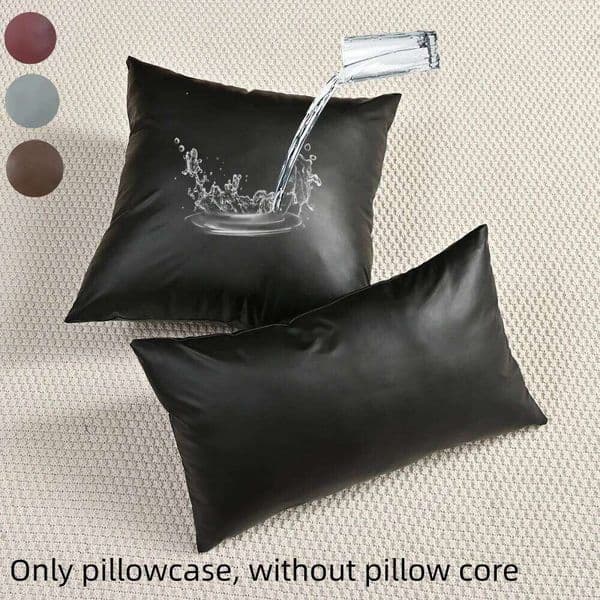1pc PU Leather Waterproof Pillowcase Solid Color Cushion Covers Sofa Throw Pillow Cover Case for Bedroom Living Room Home Decor 26W0416