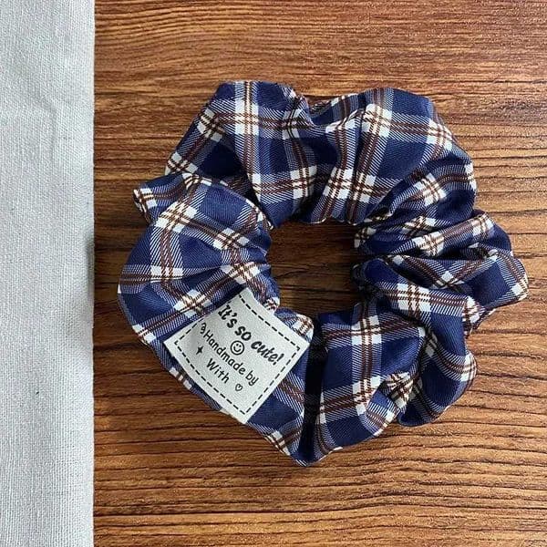 1PC Dark Blue Plaid Cute Fabric Scrunchie Vintage Girls Fashion Hair Rope for Ponytail New Style Hair Accessory H260417