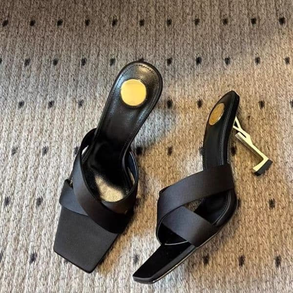 2026 Women's Satin Cross-Strap Mule Heels - Logo Detail, Multi-Colors, Elegant Stylish, Cushioned Insole, Soft Lining, Ideal for Daily/Party/Leisure Matching-4