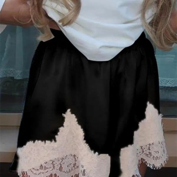 Fashion Mini Summer Lace Satin Shorts Lace Trim Casual Shorts For Women Beach Daily Wear S-XL 260403BJ