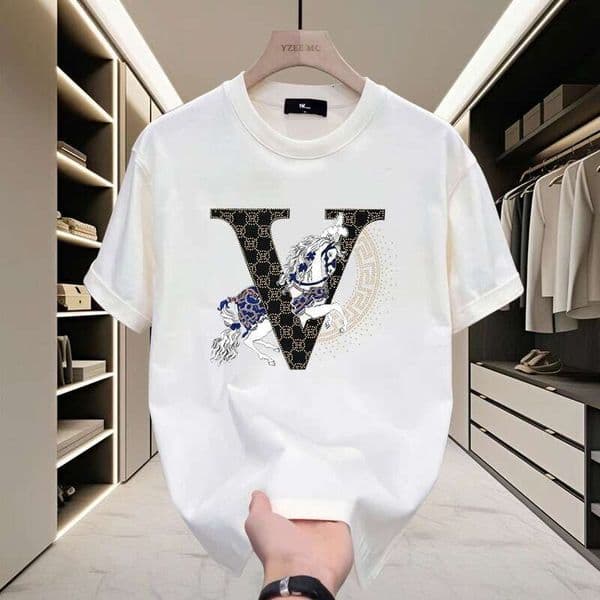 American Style Trendy Pure Cotton Men's Printed Short Sleeve T-Shirt Summer New Fashion Unisex Versatile Neck