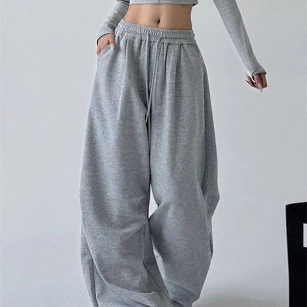 Y2K Harajuku Wide Leg Sweatpants Women Streetwear Baggy Oversize Gray Sports Pants High Waist Drawstring Casual Joggers Trousers 251126BJ