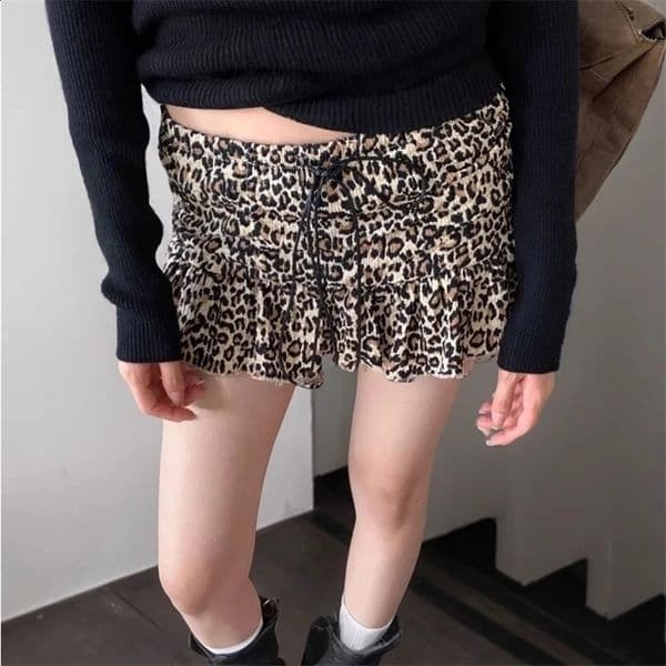 Leopard Print Women Short Skirt Cake Skirt Summer American Sexy Retro High Street Fashion Y2k Skirts for Woman Clothing 250910BJBJ