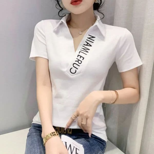 Womens Polo Shirts Graphic Tshirts Plain Embroidery Clothing Sales Y2k Fashion Female Tee Pretty Korean Clothes Basic 260327BANJIA