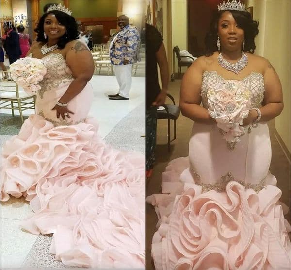 Blush Pink Mermaid Wedding Dresses Sweetheart Beads Crystal Plus Size Bridal Gowns Ruffles Dubai Robe De Mariee Vestidos Noiva BC22923