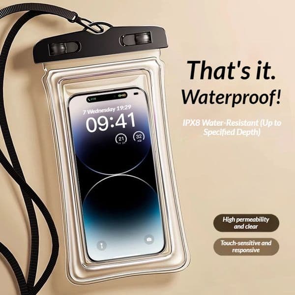 High-visibility waterproof bag for mobile phones, touchscreen airbag for floating and swimming in hot springs, sealed phone protection case