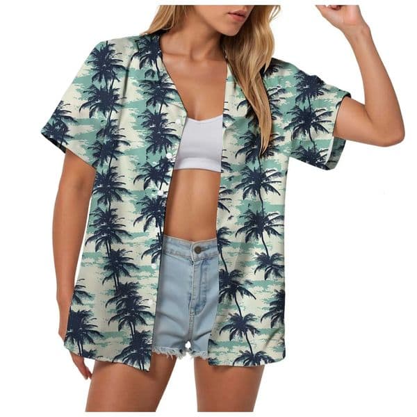 Lapel Short Sleeved Summer Cardigan Top Fashion Seaside Hawaiian Print Casual Shirts For Woman Vocation Button Down Shirt Blouse 260416BANJIA