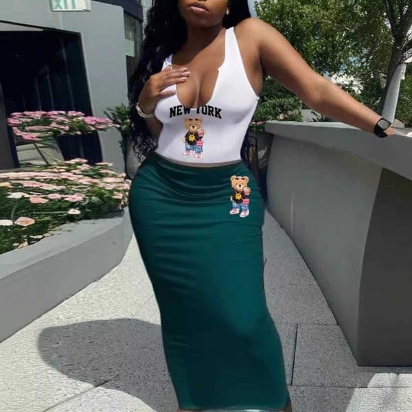 Summer 2-piece vest and long skirt set H260417 W1EF