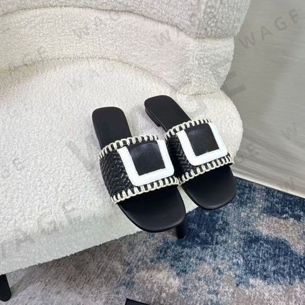 2026 Women's Tweed Trim Slide Sandals - Logo Detail, Multi-Colors, Stylish Comfortable, Cushioned Footbed, Soft Lining, Ideal for Daily/Leisure/Party Matching-4