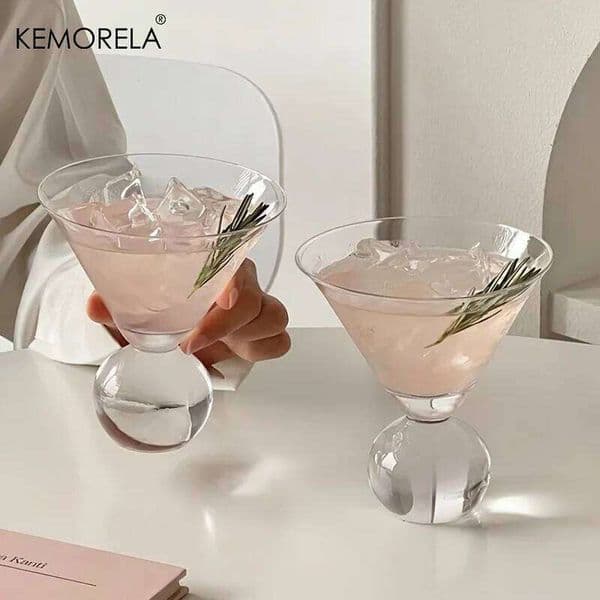 KEMORELA Martini 260ML Short Foot Beaded Cocktail Cups Thin Champagne Glass Transparent Wine Glasses Cup 26L0417