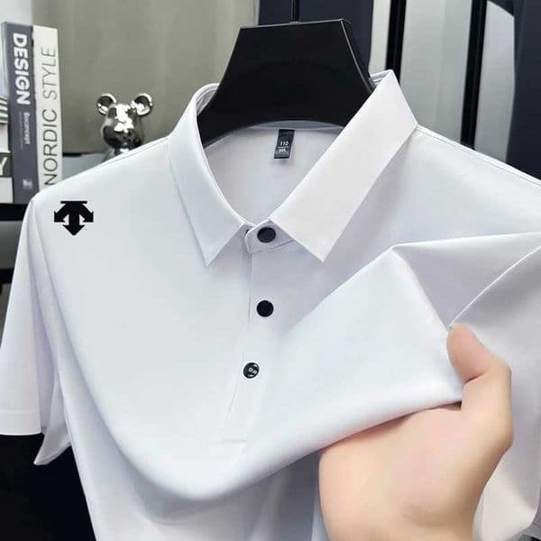2026 Summer Seamless Ice Silk Short Sleeved T-shirt with Thin Collar Casual Half Sleeved T-shirt New Top Polo Shirt for Men X260417
