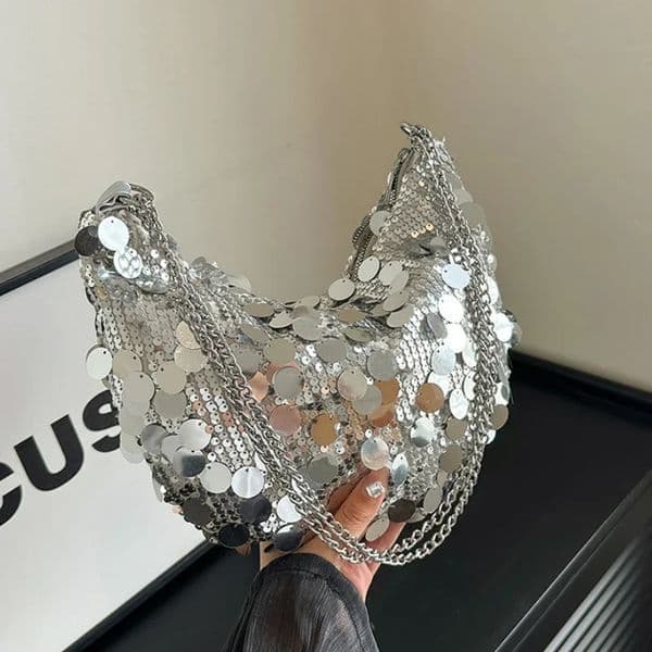 Half Moon n Womens Shoulder Bags Fashion Sequin Hobos Ladies Evening Bag Handbags Chain Crossbody Female Clutch Purse 260416