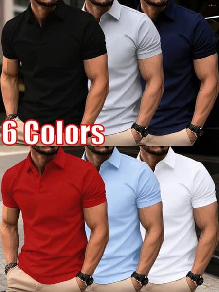 Men's Polos Summer Breathable Polo Shirts Men Turn-down Collar Button T-Shirt Casual Loose Clothes Sport Office Short Sleeve Comfy Daily Top
