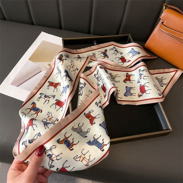42style Newest Women Wrap Silk Designer Skinny Long Narrow Scarf Arm Bag Ribbon Accessories Neck Letter Long Scarf Versatile Matching Coat Shirt Scarf 147-13.5cm