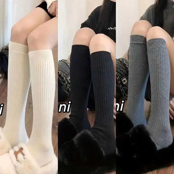 1 Pairs Simple Solid Calf Socks Warm All-match Knee High Socks Womens Stockings Hosiery Z260417