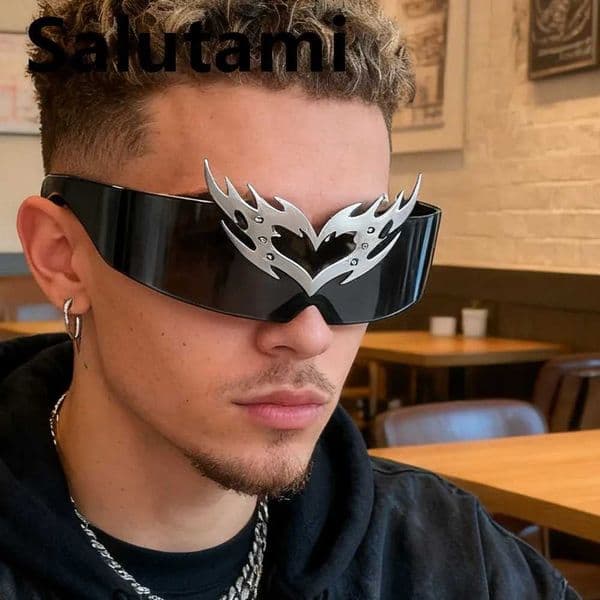 rimless one piece Y2K sunglasses men new fashion hip hop punk sun glasses women Party funny shades mask shield shades J260417