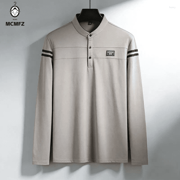Men's Polos Spring Autumn Long Sleeve Polo Shirt Stand Collar Black White Striped Casual Clothing
