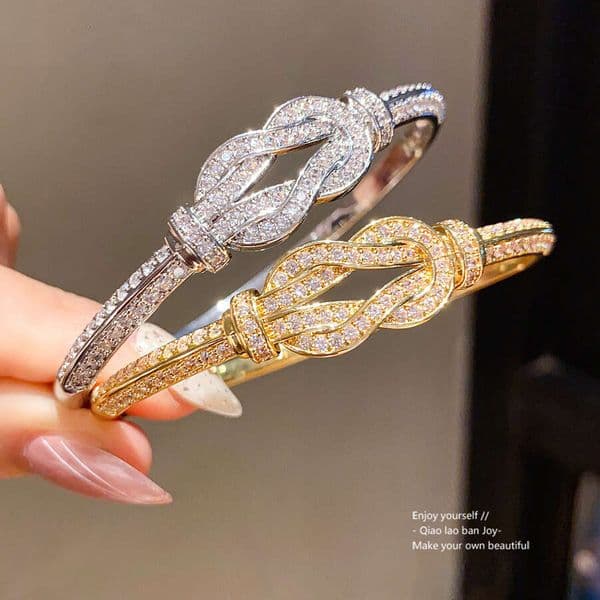 Zirconia Inlaid Knot Wrap Clasp Bracelet, Unique Simple Design, Versatile Wristband, Niche Fashion, High-End Feel Jewelry