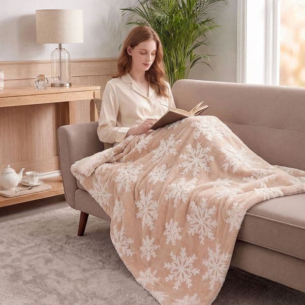 Christmas Snowflake Pattern Throw Blanket, Reversible Sherpa Fleece Blanket, Ultra Soft Warm Cozy Blanket for Winter & Home Decor