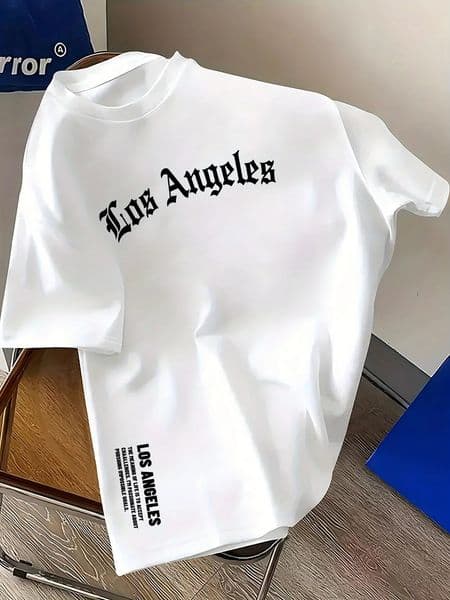 Mens Summer 100 Cotton Fashion Los Angeles Letter Printed Loose Large Casual Comfortable Round Neck Short Sleeve T-shirt Top 260414BJ
