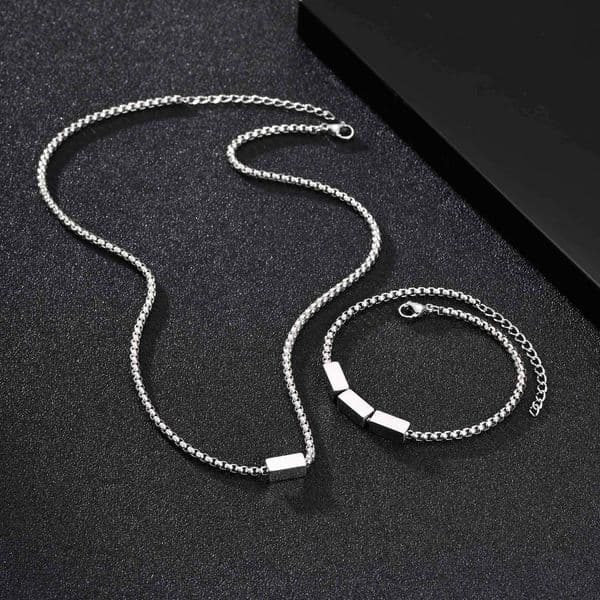 Stainless Steel 5mm Square Rolo Chain Bar Block Bracelet Necklace - Simple and Fashionable for Mens Women Jewelry Set BR-2051