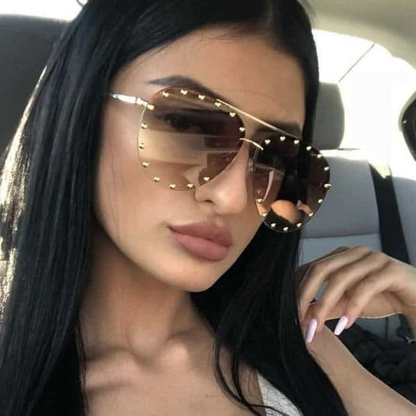 2025 Ladies Rimless Pilot Sunglasses Luxury Brand Designer Metal Frame Gradient Large Colored Sun Glasses Shadow For Women UV400 J260417