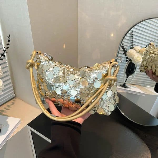 Retro Sequined n Womens Shoulder Bags Solid Color Cool Girls Phone Underarm Bag Simple Portable Ladies Handbags Purse 260416BANJIA