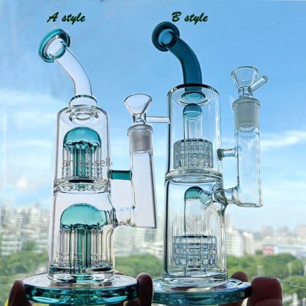 Glass Oil Bong Hookahs Smoking Glass Water Pipes Bubbler Double Stereo Matrix perc Heady Glass Water Bongs With 14mm Bowl 9.8''