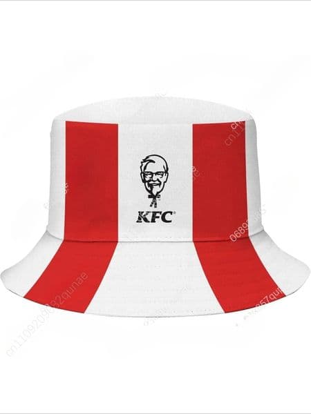 Kentucky Fried Chicken Mens Bucket Hat KFC Colonel Sanders White Red Stripes Fried Chicken Brim Officially Licensed