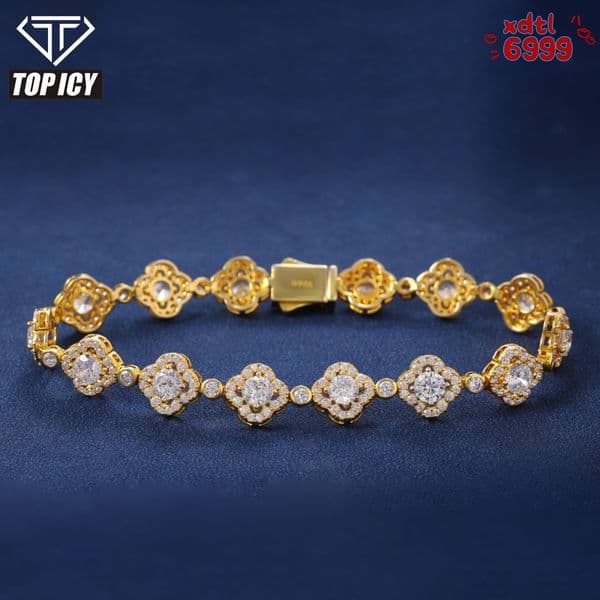 New Design 925 Silver Four Leaf Bracelet Necklace Sparkling VVS D Moissanite Diamond Waterproof Chain Hip Hop 10mm Jewelry