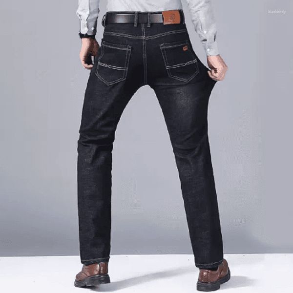 Men's Jeans Wthinlee Business Casual Straight Stretch Fashion Classic Blue Black Work Pant Denim Trousers Male Clothing