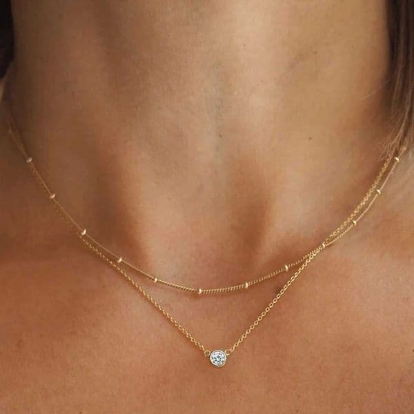 Stainless Steel Zirconia-Inlaid Pendant Double-Layer Necklace Ladies Refined Luxury Elegant Layered Beaded Necklace Jewellery H260417