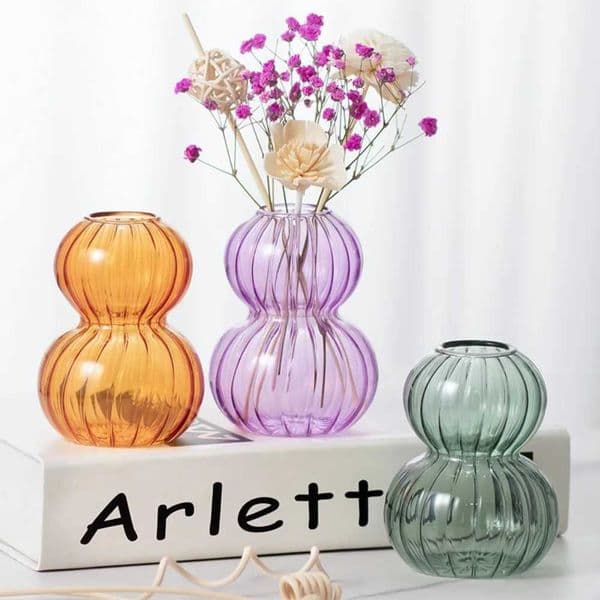 Nordic Style Vertical Striped Glass Gourd Shaped Transparent Glass Vase Desktop Home Office Decoration Housewarming GiftZ260417