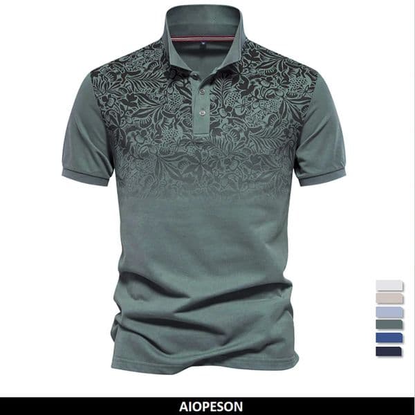AIOPESON Mens Short Sleeve Polo Shirt Gradient Printed Cotton Blend Summer Fashion 260416BJ