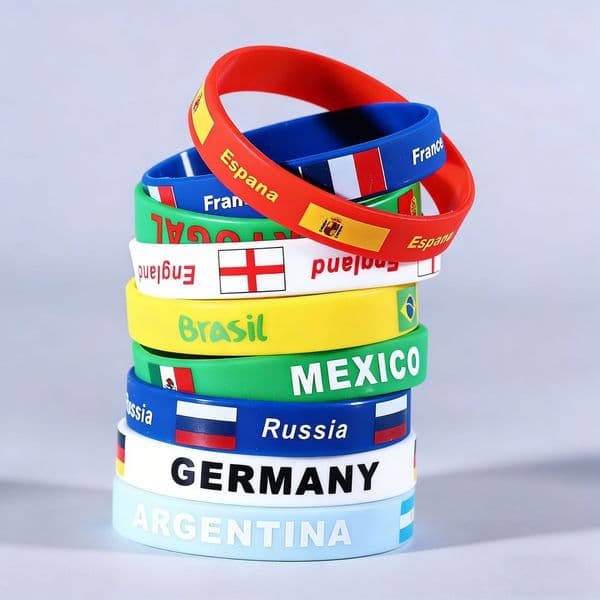 1000pcs World Country Flag Silicone Rubber Wristband Sports Gift Promotional National Team Arm Band Bracelet Fashionable Bangles