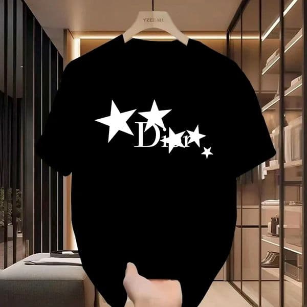 2026 Summer New Printed Design Casual Men's T-shirt Fashionable and Versatile Light Luxury Loose Short Sleeve Black and White Free Shipping