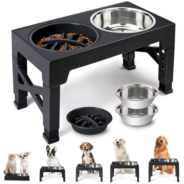 Elevated Dog Feeder Bowls Adjustable Raised Stand with Double Stainless Steel Food Water Bowls Small Medium Large Dogs 260414