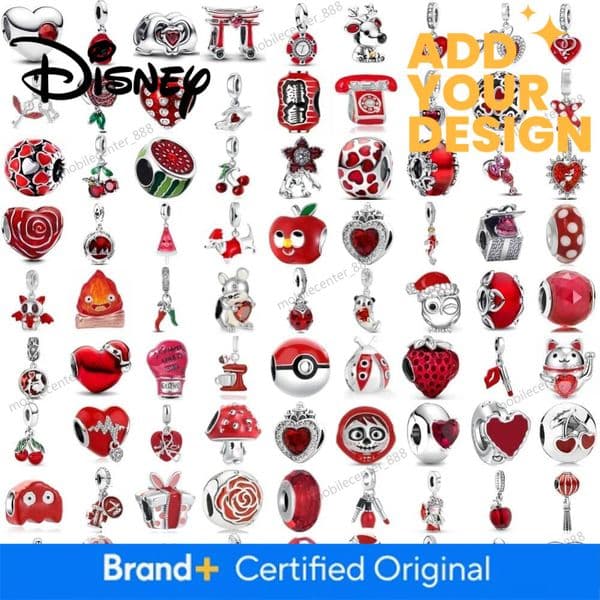 Designer Disney 925Silver, Redapple,Strawberry,Watermelon,Heart-Shaped Bead Pendant Suitable For European Original Bracelet DIY Exquisitejewelry Luxury