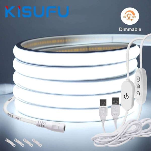 5V LED Neon Strip COB Dimmable With Touch Sensor/ON OFF Switch USB 320LEDs/M IP68 Warm Natural White Kitchen Room Backlight 1-5M 26Y0417